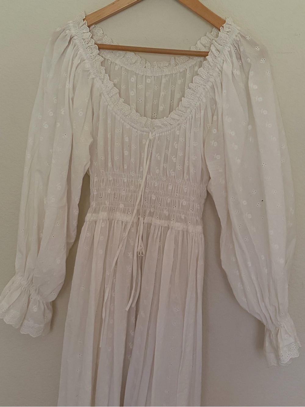 White Eyelet Peasant Dress - Classic Feminine Style